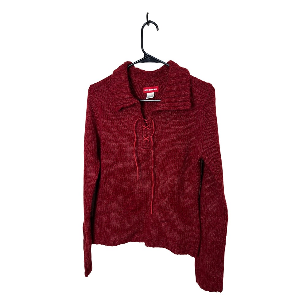 Unionbay Red Knit Lace Up Collar Sweater Women's Large